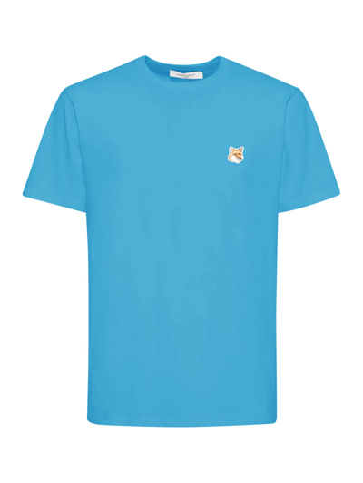 Shop Maison Kitsuné Fox Head Patch Regular Tee Shirt In Enamel Blue