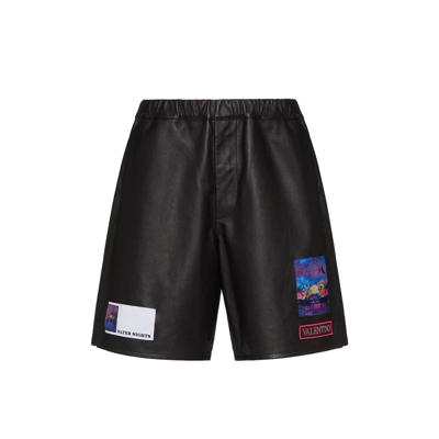 Shop Valentino Leather Shorts In Black