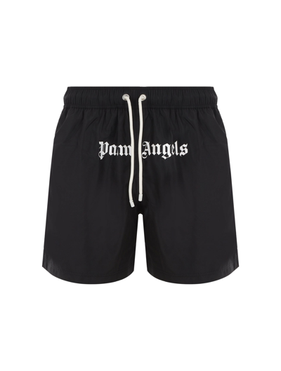 Shop Palm Angels Classic Logo Swimshorts In Black White