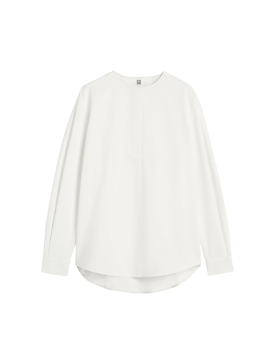Shop Totême Collarless Cotton-twill Shirt In White