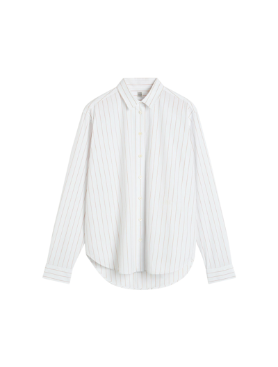 Shop Totême Signature Cotton Shirt In White Ochre Pinstripe