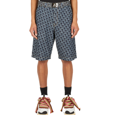 Lanvin Column Monogram Shorts Men In Blue