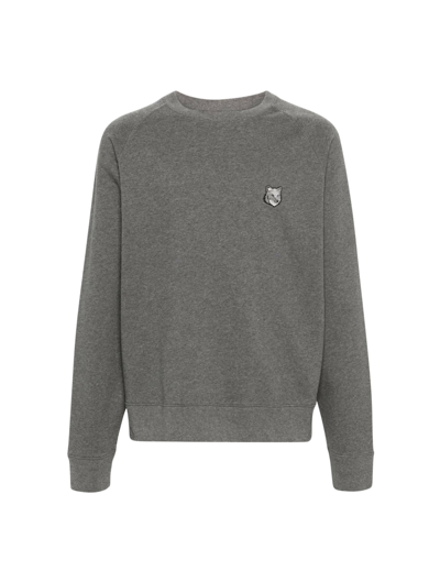 Shop Maison Kitsuné Bold Fox Head Patch Oversize Sweatshirt In Dark Grey Melange