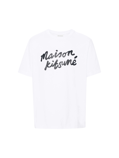 Shop Maison Kitsuné Maison Kitsune Handwriting Comfort Tee-shirt In White Black