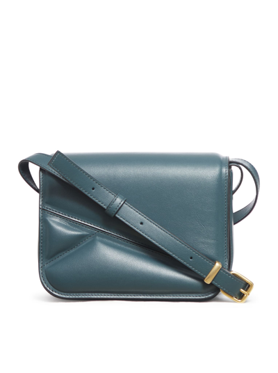 Shop Wandler Oscar Trunk Foldover Top Shoulder Bag In Teal