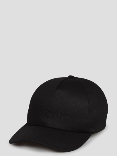 Saint Laurent Cotton And Linen Baseball Cap Men In Black