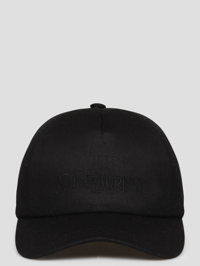 Saint Laurent Cotton And Linen Baseball Cap Men In Black