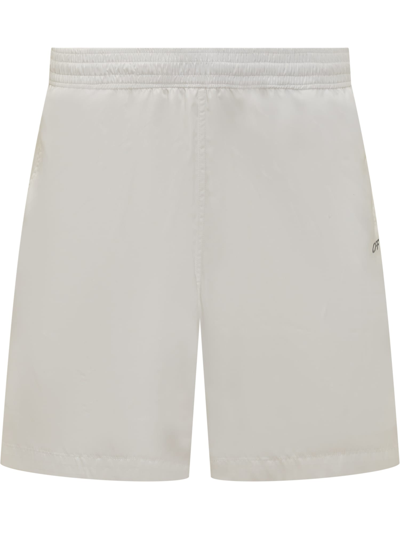 Shop Off-white Swimshorts With Scribble Motif In White Black