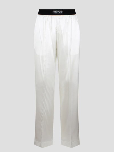 Shop Tom Ford Stretch Silk Satin Pj Pants In White