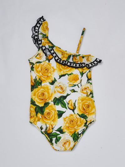 Shop Dolce & Gabbana Swimsuit Swimsuit In Bianco-giallo