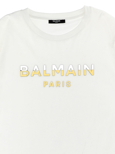 Shop Balmain Metallic Logo T-shirt In White