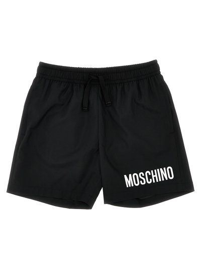 Shop Moschino Logo Print Swim Shorts In Black