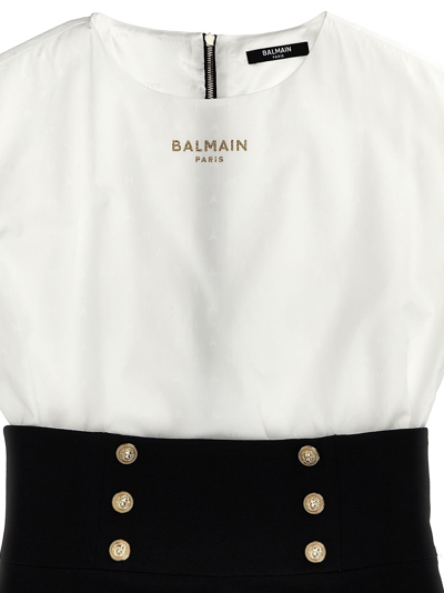 Shop Balmain Jacquard Logo Dress In White/black