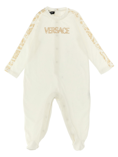 Shop Versace Barocco Sleepsuit And Beanie Baby Set In White