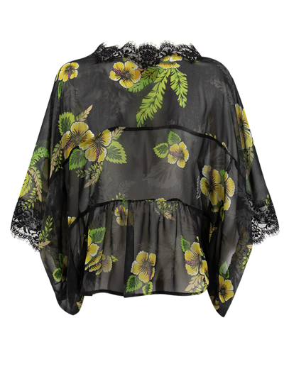 Shop Ermanno Firenze Blouse In Black/yelow/green