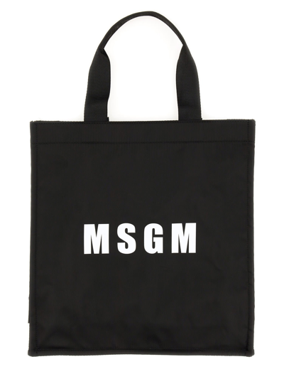 Shop Msgm Tote Bag With Logo In Nero