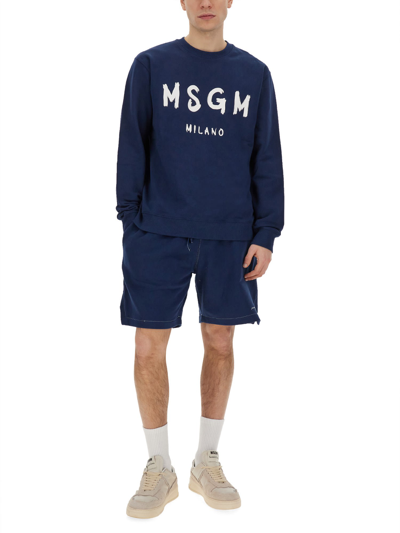 Shop Msgm Sweatshirt With Brushed Logo In Blu
