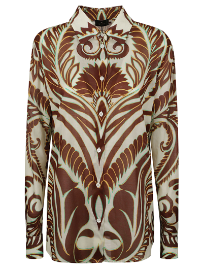 Shop Etro Printed Buttoned Shirt In White/brown