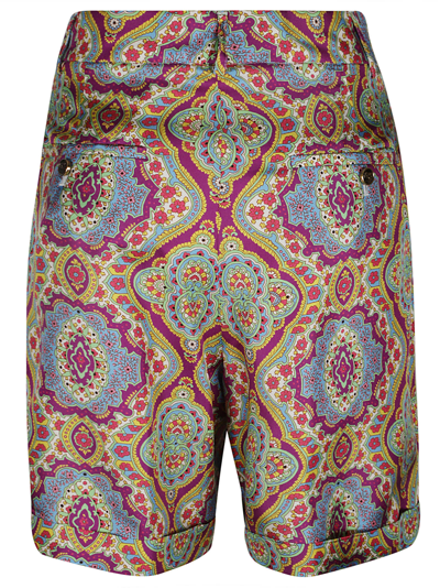 Etro Paisley Print Silk Shorts In Yellow/azure