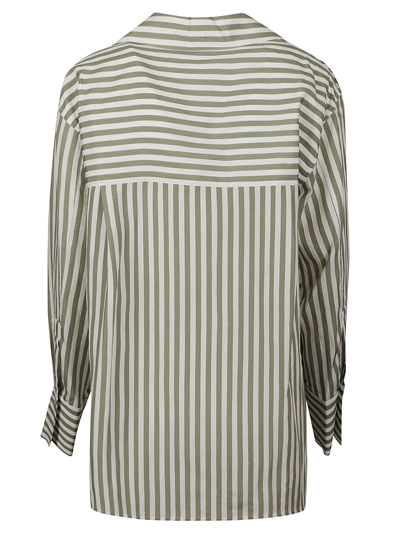 Shop Vince Pinstripe Shirt In White/military Green