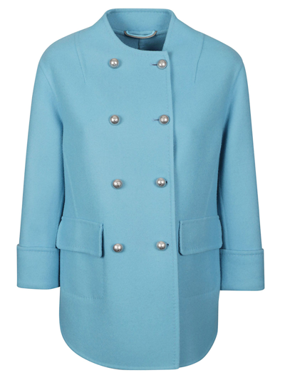 Shop Ermanno Scervino Double-breasted Buttoned Jacket In Turquoise
