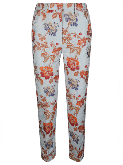 Shop Etro Floral Print Trousers In Azure/orange