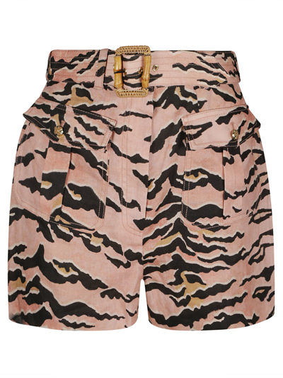 Shop Zimmermann Matchmaker Safari Shorts In Pink/brown