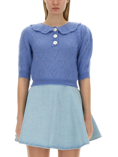 Shop Alessandra Rich Hearts Jersey In Azzurro