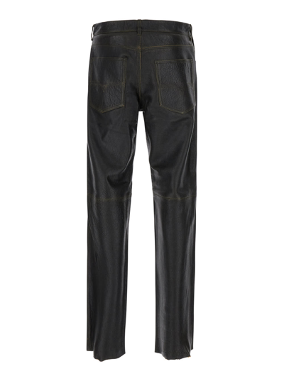 Shop Diesel Black P-kooman Trousers In Sheepskin Leather Man