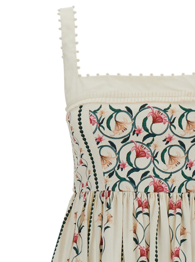 Shop Agua By Agua Bendita White Barbara Rocio Midi Dress With All-over Floral Print In Cotton Woman In Multicolor