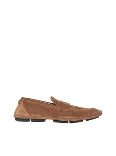 Dolce & Gabbana Dg Driver Suede Loafers In Nocciola