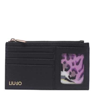 Shop Liu •jo Logo Cards Holder With Zip In Black