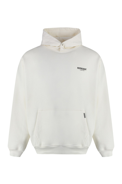 Shop Represent Logo Cotton Hoodie In Ivory