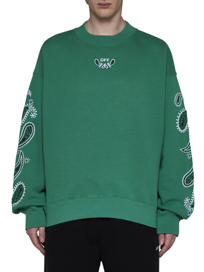 Off-white Arrow Bandana-embroidered Cotton Sweatshirt In College Green