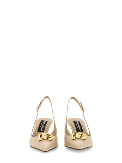 Shop Dolce & Gabbana Sling Back With Logo In Bianco