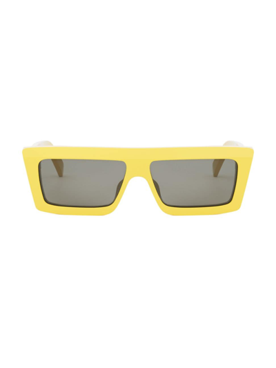Shop Celine Men's 57mm Flat-top Rectangular Sunglasses In Shiny Yellow Smoke