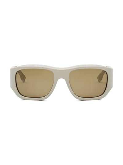 Shop Fendi Men's Ff Squared 56mm Rectangular Sunglasses In Matte Beige Light Brown