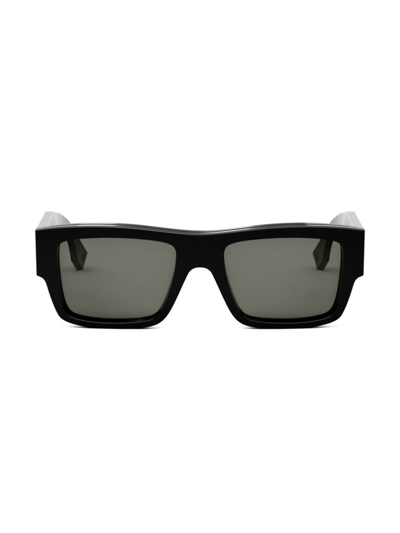 Shop Fendi Men's Signature 53mm Rectangular Sunglasses In Shiny Black Smoke