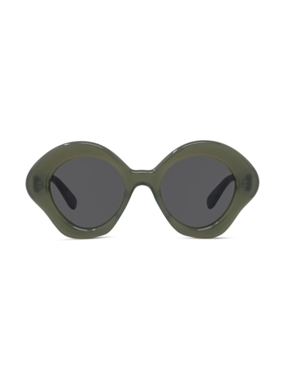 Shop Loewe Women's Curvy Geometric Sunglasses In Dark Olive Green Smoke