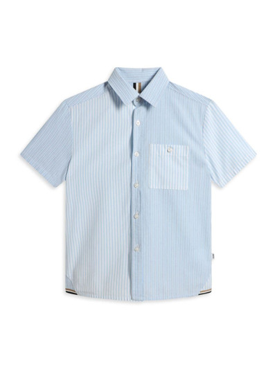 Shop Hugo Boss Little Boy's & Boy's Striped Short-sleeve Shirt In Blue White