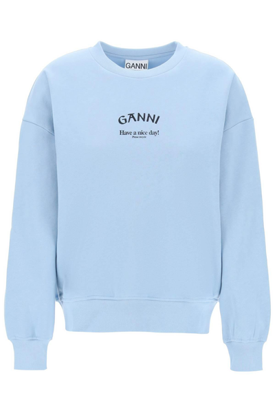 Shop Ganni Organic Cotton Insulated Sweatshirt For In Light Blue