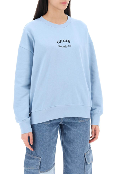 Shop Ganni Organic Cotton Insulated Sweatshirt For In Light Blue