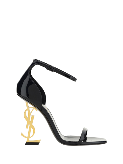 Saint Laurent Structured Heel Sandals In Black