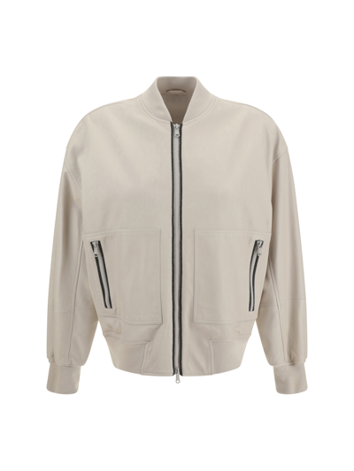 Shop Brunello Cucinelli Leather Jacket In Bianco Invernale