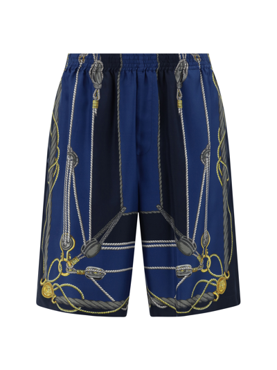 Versace Nautical Printed Silk Shorts In Blue