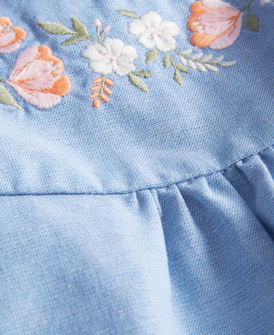 First Impressions Baby Girls Cotton Chambray Flower Sunsuit, Created For Macy's In Light Wash