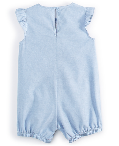 First Impressions Baby Girls Cotton Chambray Flower Sunsuit, Created For Macy's In Light Wash