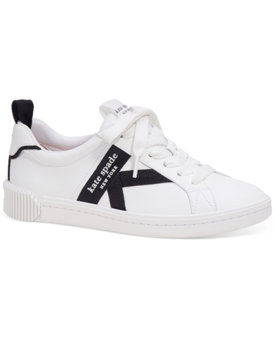 Shop Kate Spade Women's Signature Lace-up Sneakers In True White,black