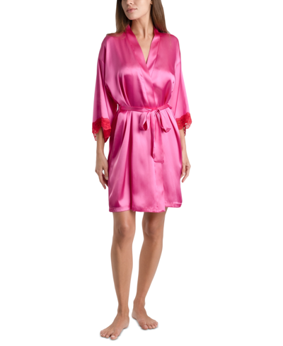 Shop Linea Donatella Women's Greer Solid Satin Wrap Robe In Misty Rose