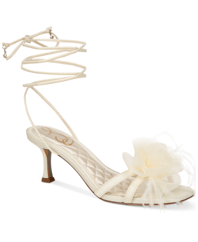 Shop Sam Edelman Women's Pammie Ankle-tie Flower Kitten Heels In Pearl Ivory